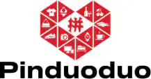 Червоний логотип Pinduoduo з іконками товарів: одяг, електроніка, аксесуари. Доставка та імпорт з Китаю в Україну.