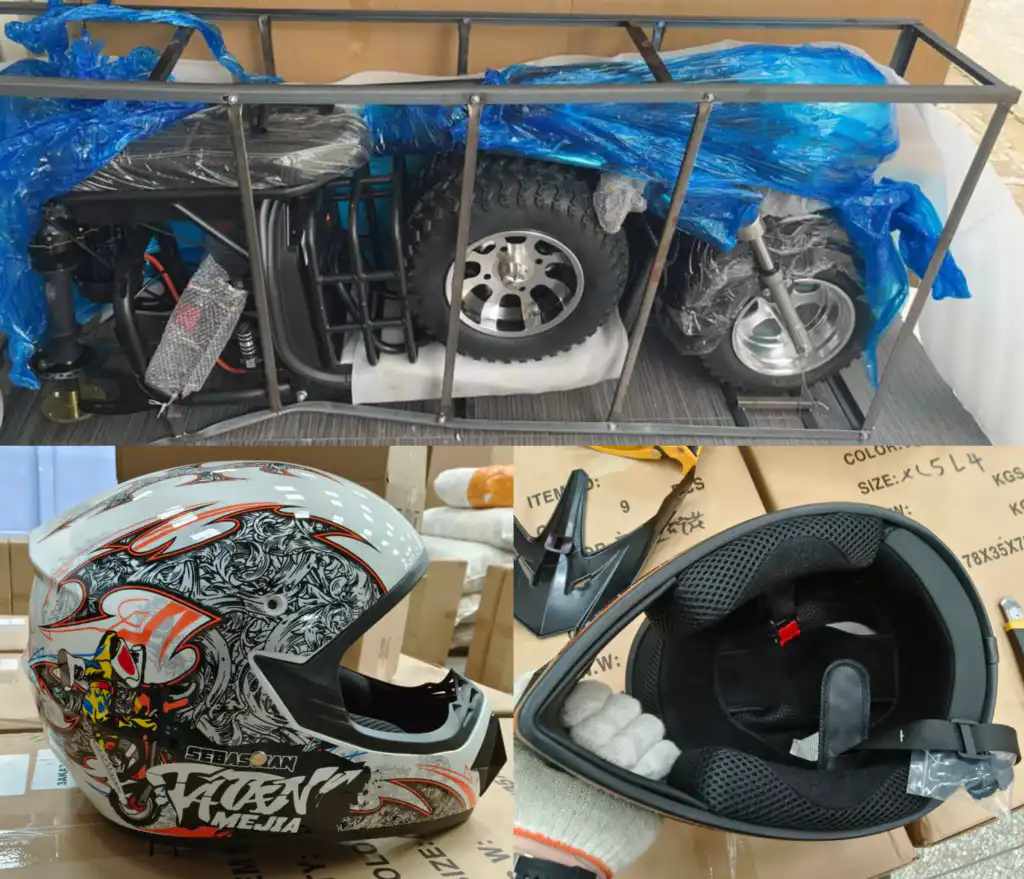 Доставка товарів з Китаю: квадроцикл у каркасі та мотошоломи. OptMaster — ваш партнер з імпорту та логістики в Україну.